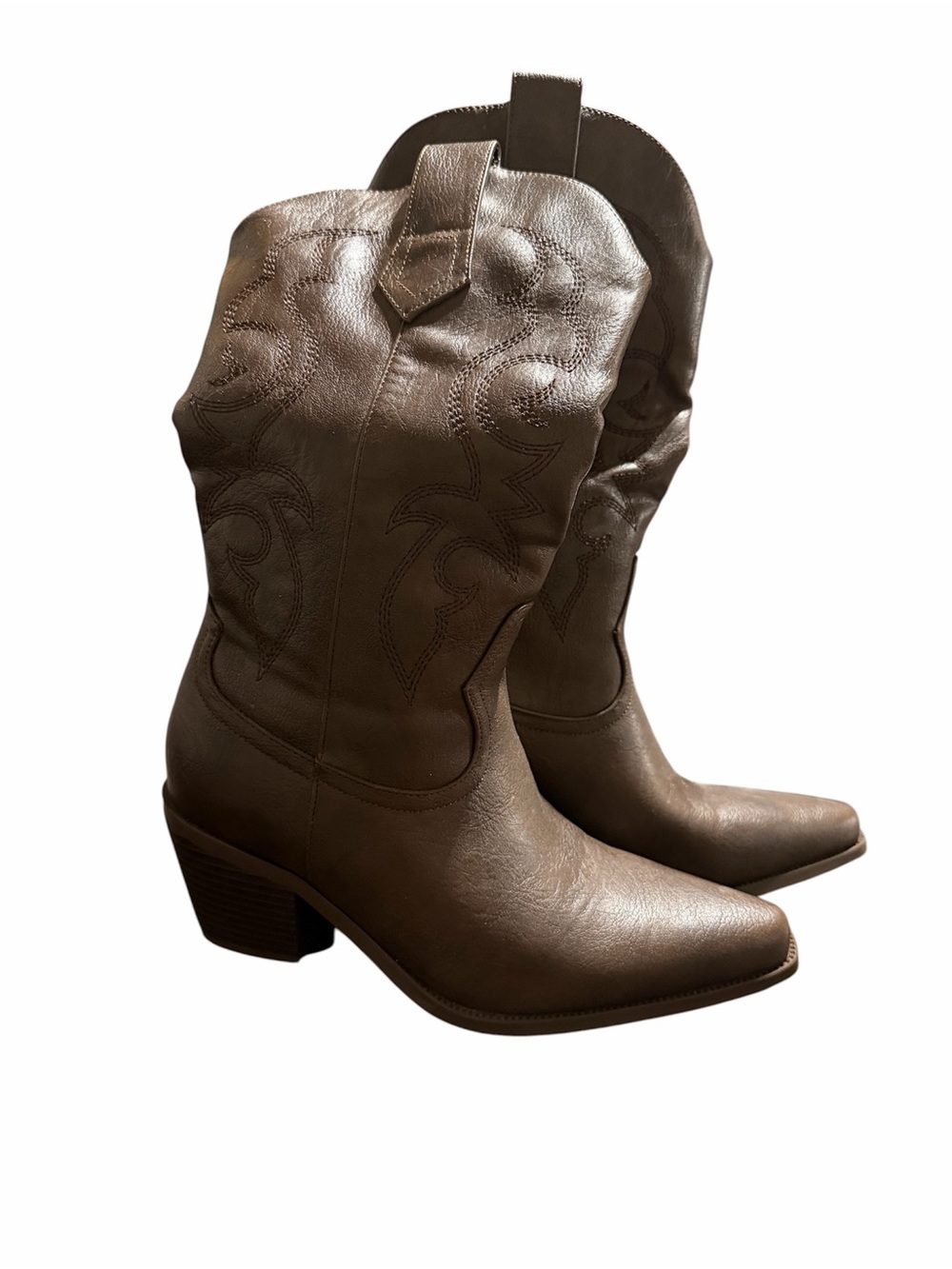 Brown Embroidered Cowgirl Boots – Mid Calf Western Booties – Size 5.5
